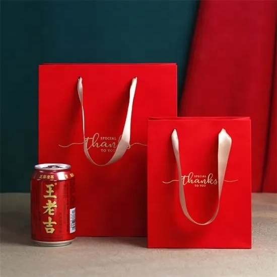 Wholesale Cheap Price Custom Logo White Mini Small Luxury Paperbag Fancy Favor Wedding Door Paper Gift Bag with Ribbon Handles