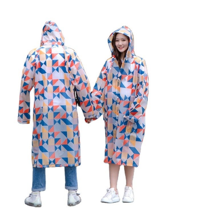 2019 New style full Geometric printed custom raincoat reusable EVA raincoat for adult