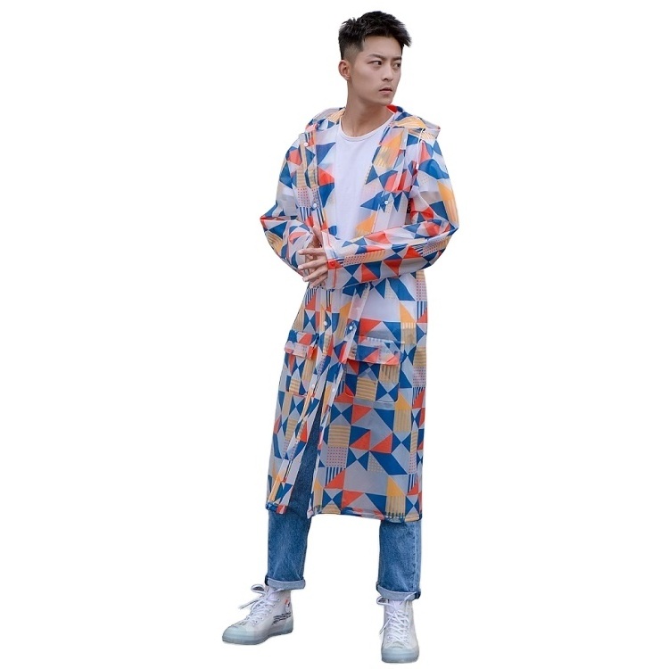 2019 New style full Geometric printed custom raincoat reusable EVA raincoat for adult