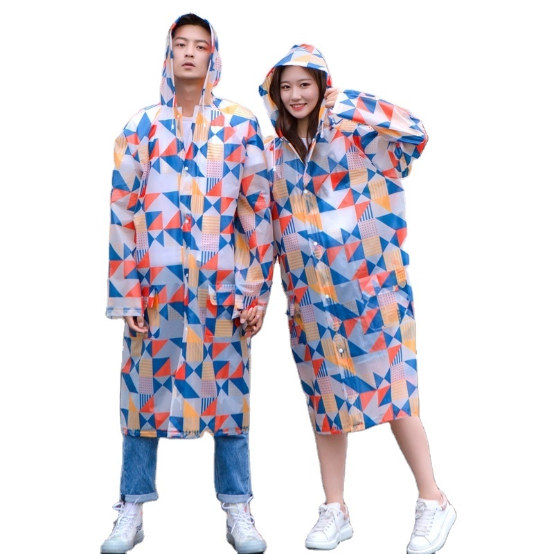 2019 New style full Geometric printed custom raincoat reusable EVA raincoat for adult