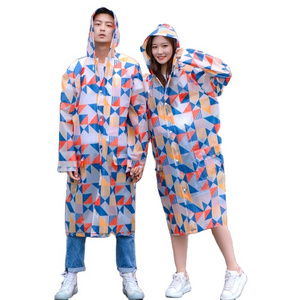 2019 New style full Geometric printed custom raincoat reusable EVA raincoat for adult