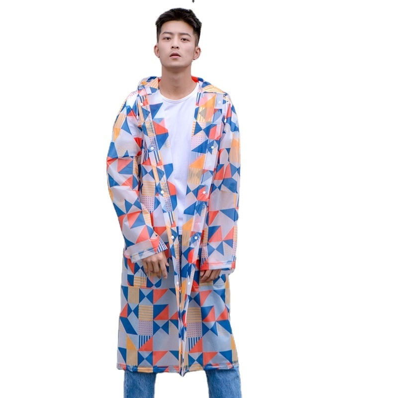 2019 New style full Geometric printed custom raincoat reusable EVA raincoat for adult