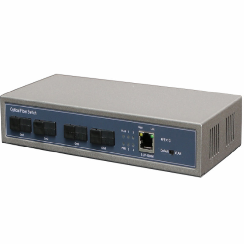 AI 4 port fiber optic switch with 1 10/100/1000mbps gigabit rj45 uplink