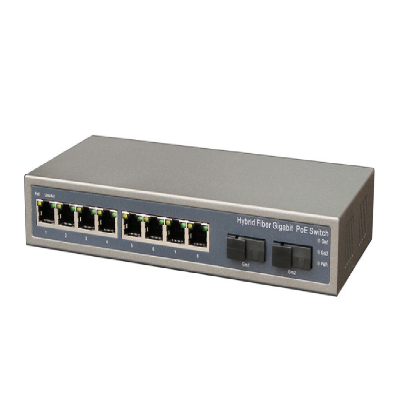 Standard short circuit protection 44-57V DC 52v 2.5a 8 port outdoor poe switch with 2 port gigabit fiber sc uplink