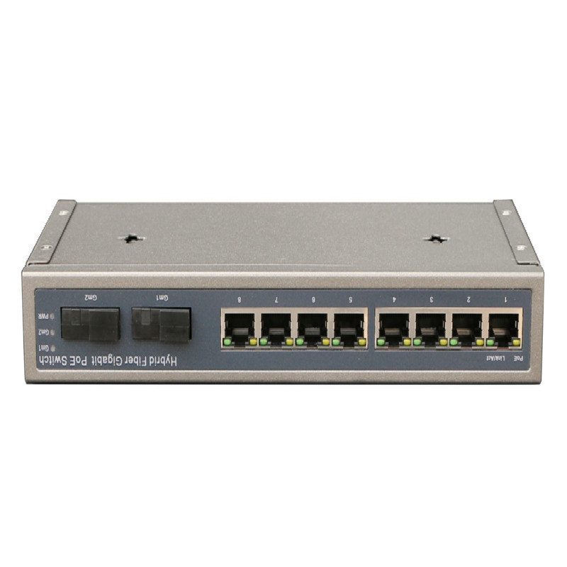 Standard short circuit protection 44-57V DC 52v 2.5a 8 port outdoor poe switch with 2 port gigabit fiber sc uplink