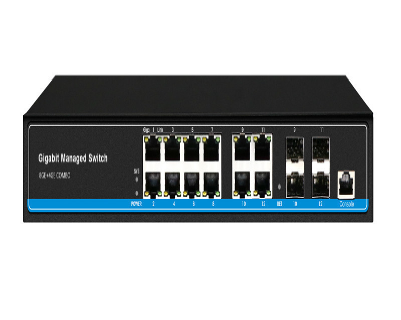 12 port gigabit managed switch 8 poe 4 combo sfp rj45 L2 manageable switch poe 8 port