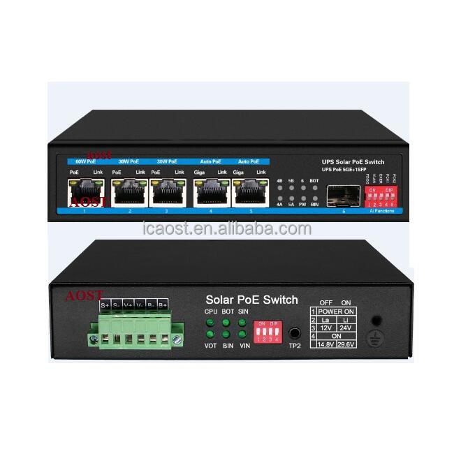 Gigabit 48V/24V Solar power PoE switch Sustainable UPS PoE Switch 5 Port Gigabit PoE Switch Sustainable solar power supply