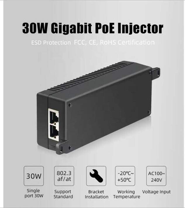 1000Mbps Gigabit PoE Injector DC52V 30W Output IEEE 802.3af at Power Over Ethernet Lighting Protect PoE Adapter for wireless AP