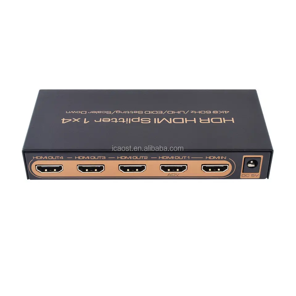 HDMI 2.0 Splitter 1x4 Support HDCP 2.2 HDMI 2.0 4K/60Hz HDR HDMI Splitter 1x4 Metal House W/Power adapter