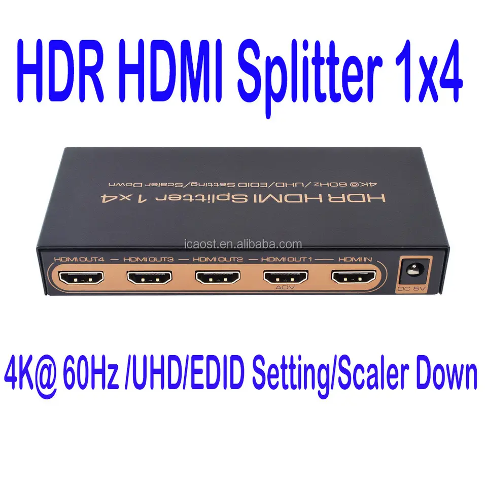 HDMI 2.0 Splitter 1x4 Support HDCP 2.2 HDMI 2.0 4K/60Hz HDR HDMI Splitter 1x4 Metal House W/Power adapter