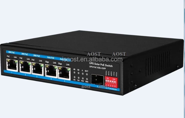 Gigabit 48V/24V Solar power PoE switch Sustainable UPS PoE Switch 5 Port Gigabit PoE Switch Sustainable solar power supply