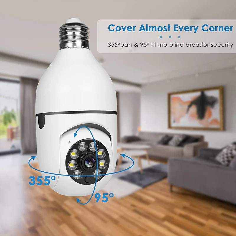 WESECUU Smart home light bulb lamp wifi 2MP camera 360 Degree pnaoramic wireless IR Security VR CCTV Camera