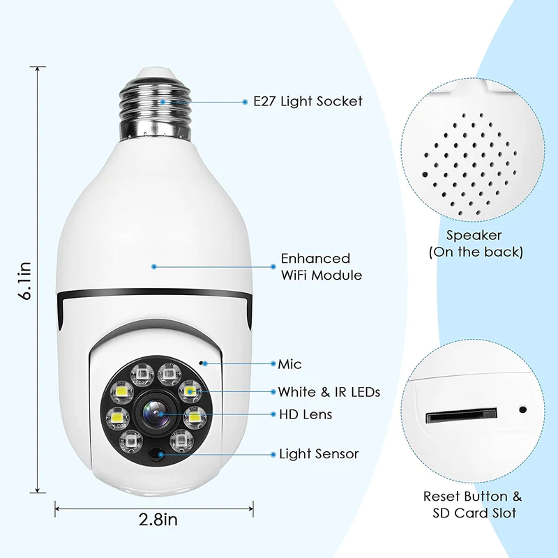 WESECUU Smart home light bulb lamp wifi 2MP camera 360 Degree pnaoramic wireless IR Security VR CCTV Camera