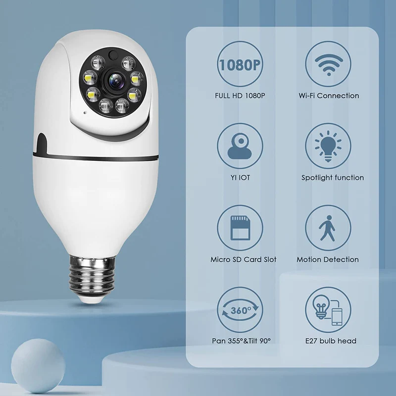 WESECUU Smart home light bulb lamp wifi 2MP camera 360 Degree pnaoramic wireless IR Security VR CCTV Camera