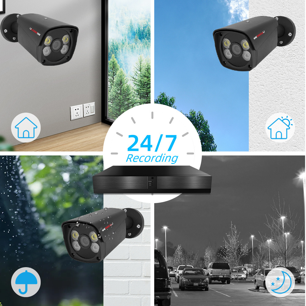 WESECUU 8CH 4MP 5MP 4K 8MP POE IP camera CCTV kits Built in Audio IP66 waterproof bullet cameras cctv system camera