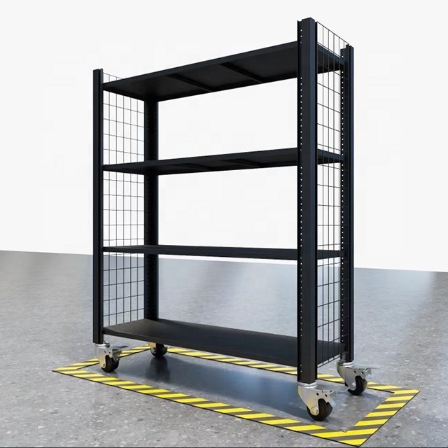 Metal storage shelves racks steel storage shelf with wheels