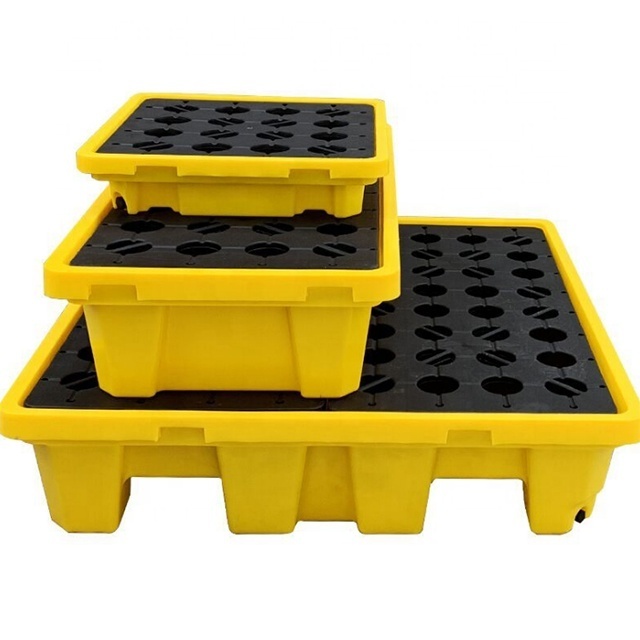 Heavy duty plastic pallet box spill tray for chemical spill containment pallet