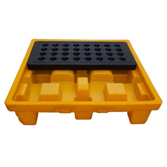 Heavy duty plastic pallet box spill tray for chemical spill containment pallet