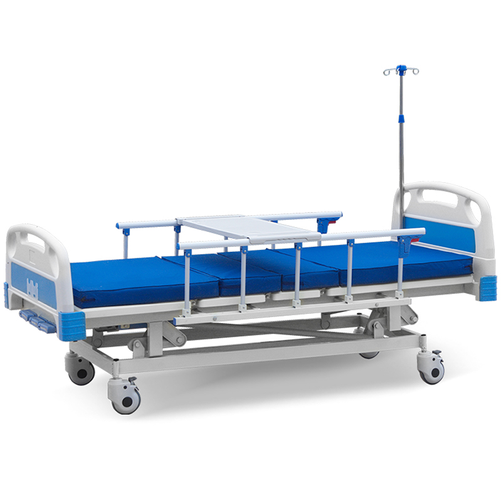 Stainless Steel 3 Cranks Multifunction Adjustable Medical Foldable Manual ICU Hospital Bed Manufactures with IV Pole