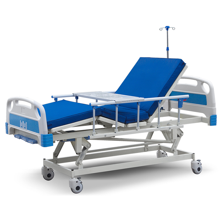 Stainless Steel 3 Cranks Multifunction Adjustable Medical Foldable Manual ICU Hospital Bed Manufactures with IV Pole