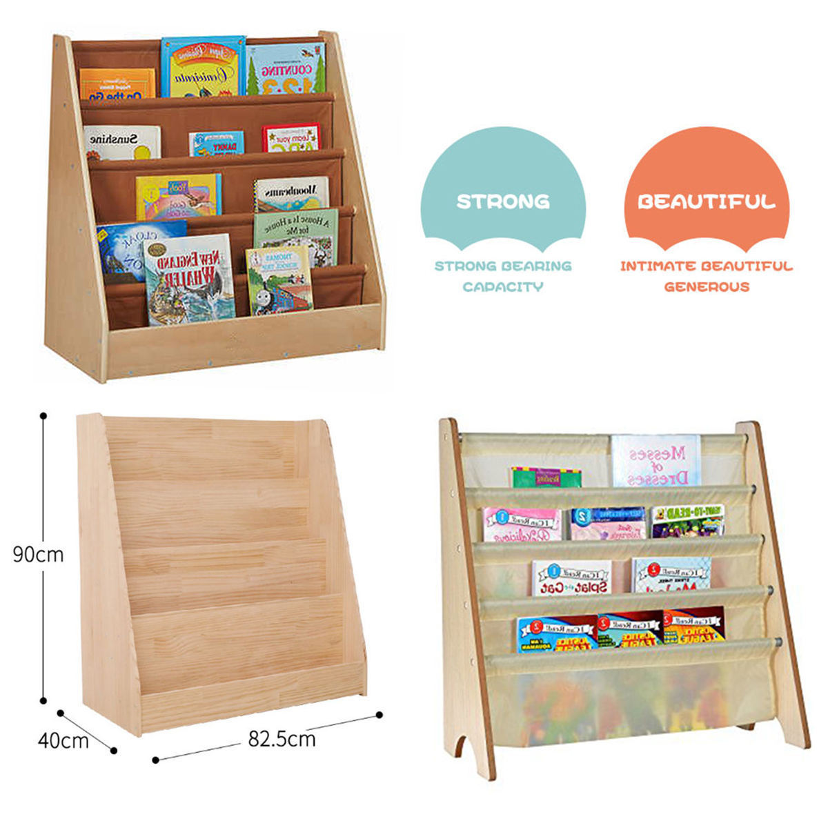 Montessori Kids Canvas Sling Bookshelf Children'S Wooden Bookcase For Easy Organization Wooden Bookshelf Storage Easy Assembly