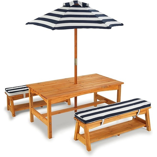 Outdoor Wooden Picnic Table And Chair Set With Cushions Navy Stripeskids Children Gift Kids Table Chair Furniture