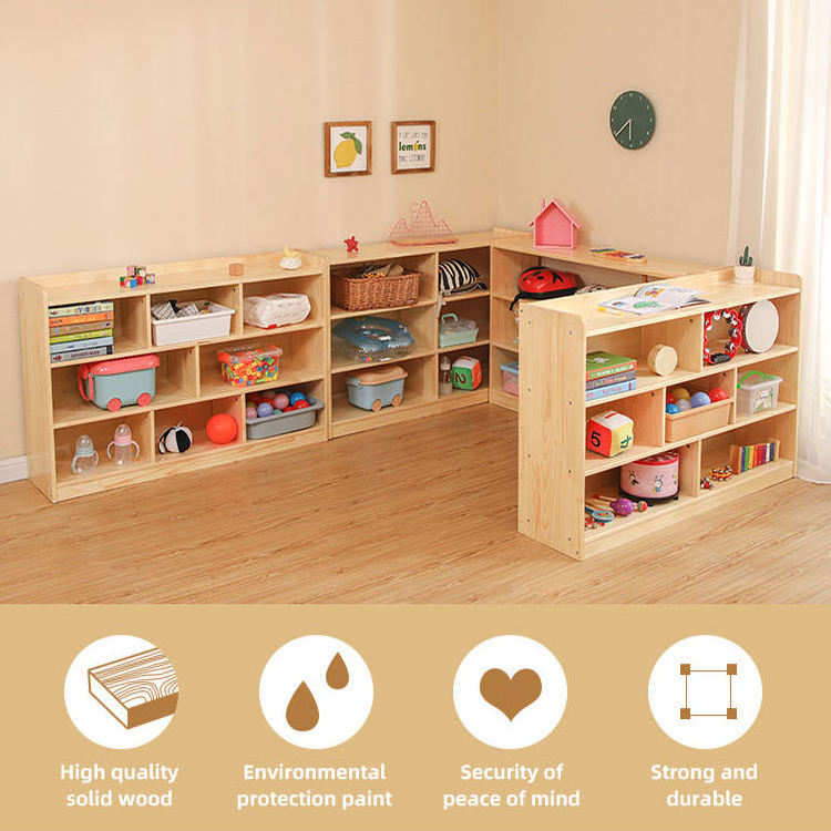 Kids Toy Storage Organizer with Kids Toy Shelf and Multi Toy Bins Wooden Kindergarten Furniture Storage Box Cabinet Sets