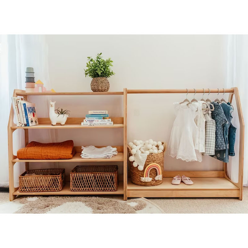 Montessori Kid's Clothes Cabinet Interior Design Garment Store Baby Clothing Display Racks Montessori Furniture Open Shelf