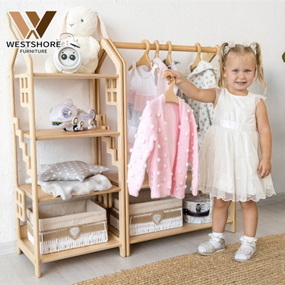 Montessori Clothing Toys Storage Set Toddler Nursery Furniture Wooden Bookshelf Wardrobe Baby Clothing Rack With Shelves BestSuppliers