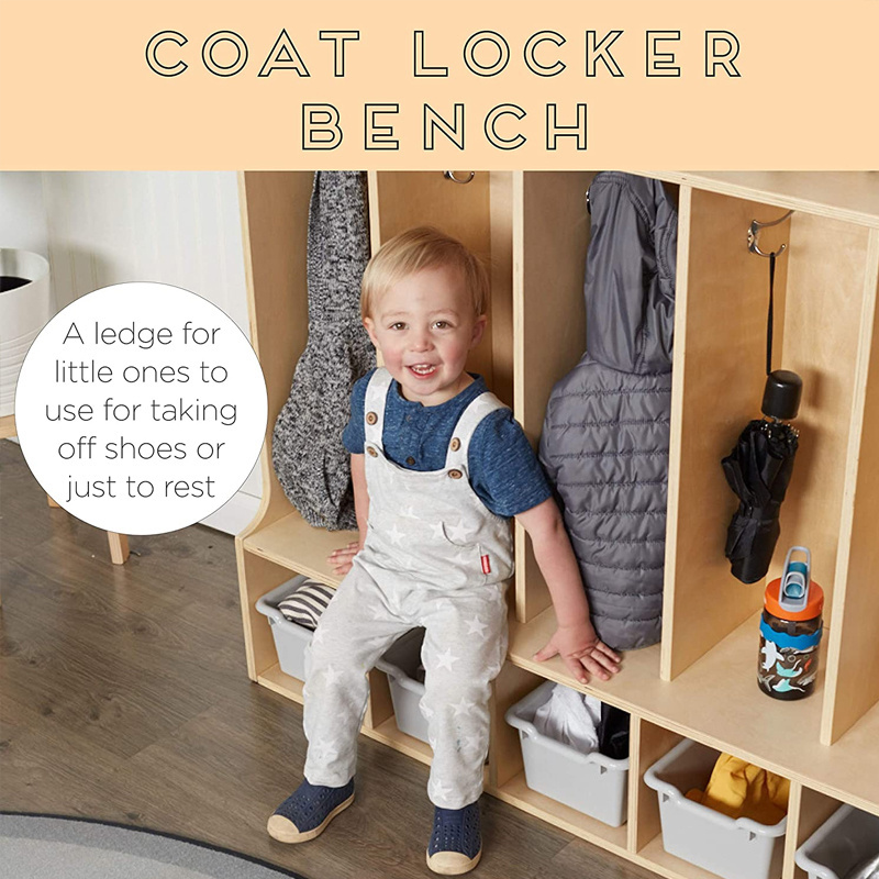 Toddler 5-Section Coat Backpack Locker Cubbies Storage Organizer with Hooks For Toddlers Hardwood Daycare Classroom Mudroom Home