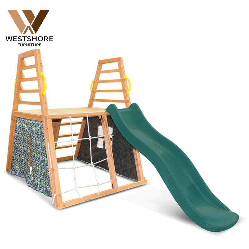 Customized Wooden Climbing Frame Safety Kids Playground Plastic Slide And Swing School Educational Toys For Sale