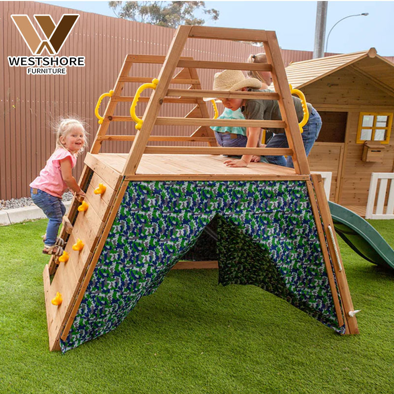 Customized Wooden Climbing Frame Safety Kids Playground Plastic Slide And Swing School Educational Toys For Sale