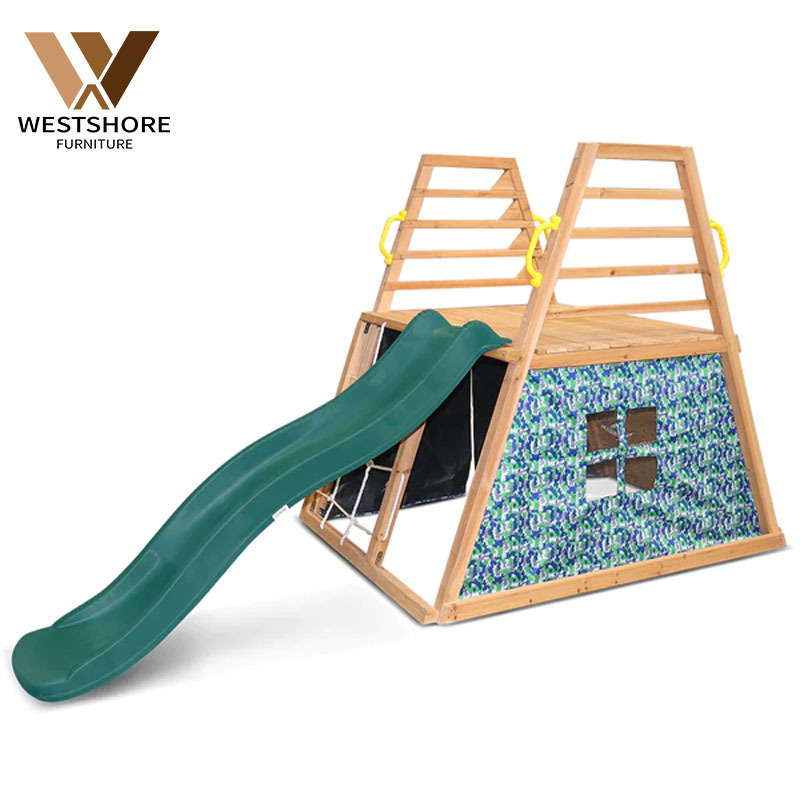 Customized Wooden Climbing Frame Safety Kids Playground Plastic Slide And Swing School Educational Toys For Sale