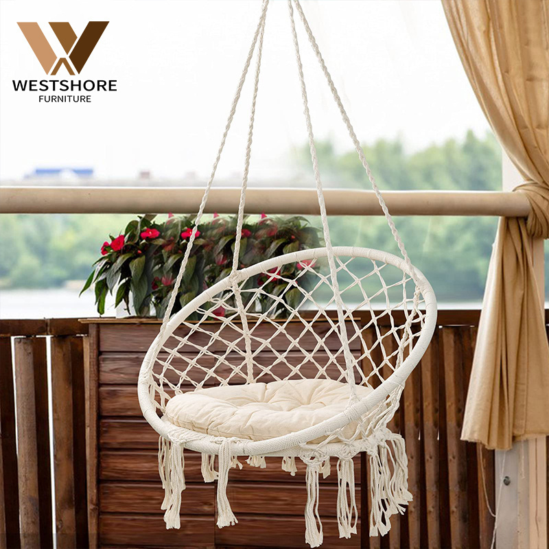 Wholesale Outdoor Hammock Chair Macrame Swing Adult Cotton Rope Hanging Swing Chair Hammock Chair