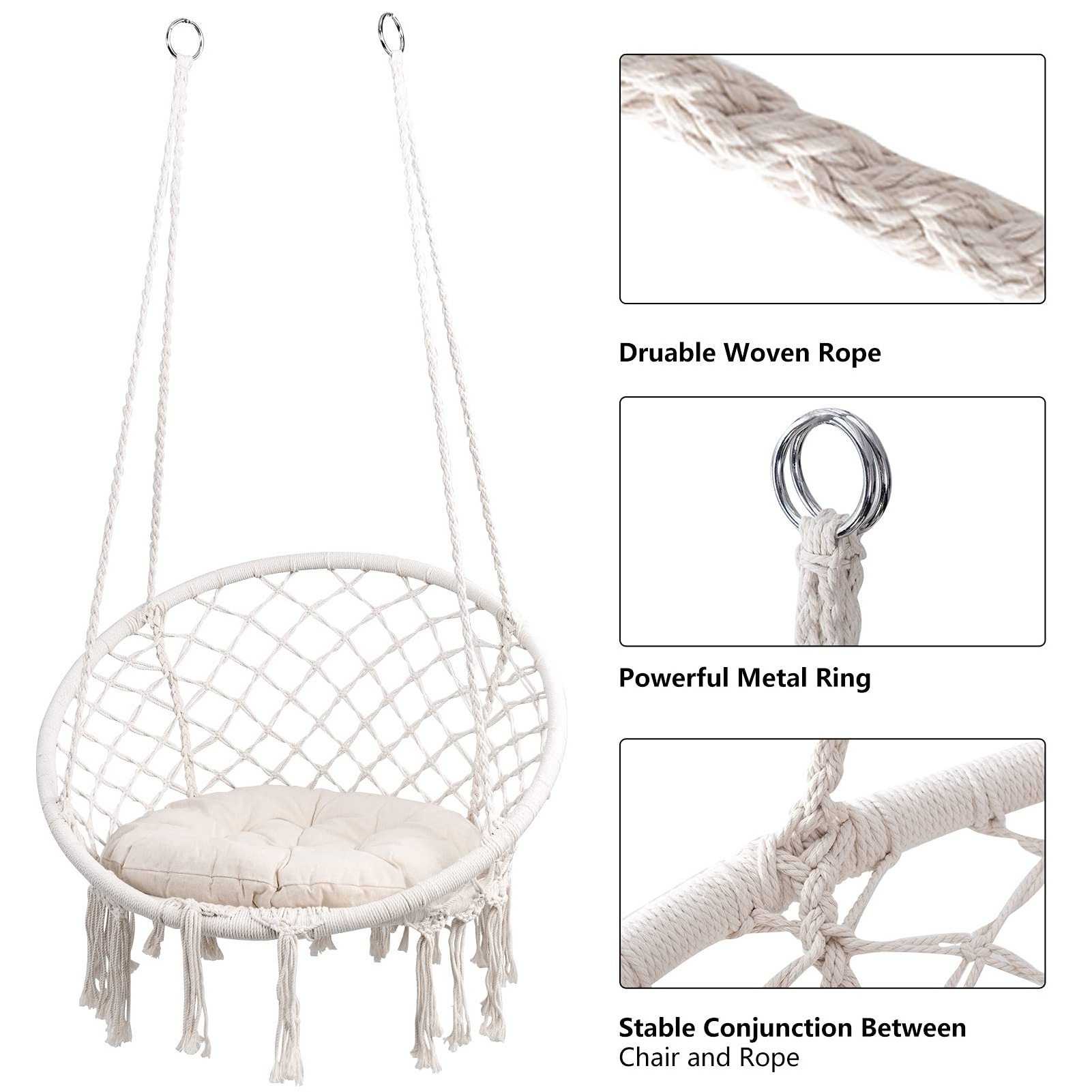 Wholesale Outdoor Hammock Chair Macrame Swing Adult Cotton Rope Hanging Swing Chair Hammock Chair