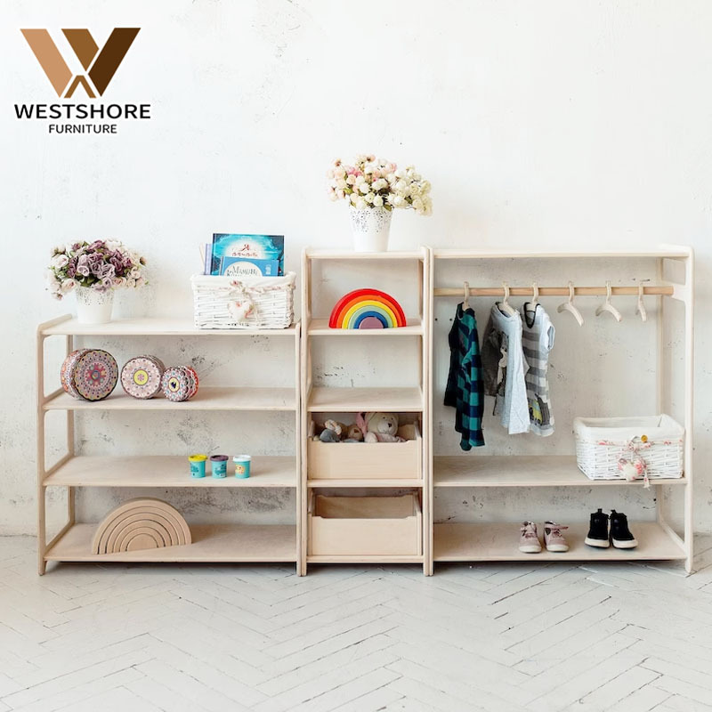 Household Products Kids Dress Up Rack Child Garment Rack with Wheels And Storage Hanging Armoire Clothes Stands Furniture