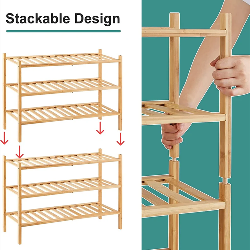 Simple Narrow Wood Shoe Rack 2 Tiers For Closet Entryway Small Bamboo Free Standing Shoe Shelf Stackable Storage Organizer For F