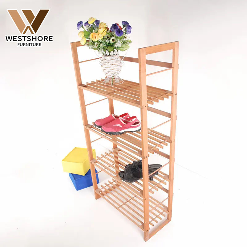 West Shore Expandable Natural Wooden Free Standing Shoe Racks Outdoor/Indoor Front Door Shoe Storage Organizer