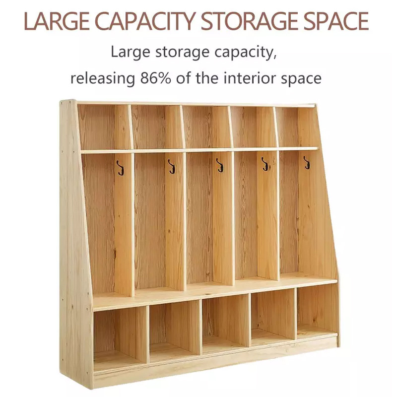 Kids Wooden Cabinet Backpack Lockers Cubbise Storage Organizer For Clothes Shoes Storage Montessori Daycare Furniture