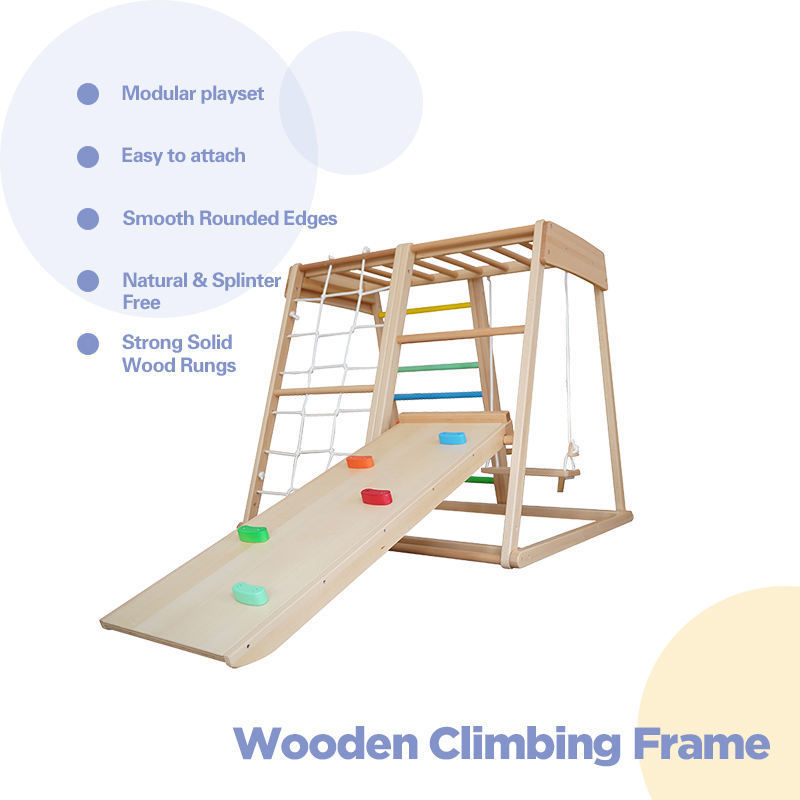 Montessori Children Indoor Wooden Climbing Frame and Swing Climbing Triangle With Slide