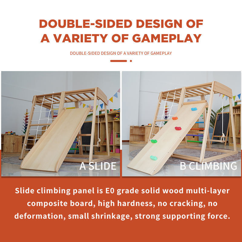 Montessori Children Indoor Wooden Climbing Frame and Swing Climbing Triangle With Slide