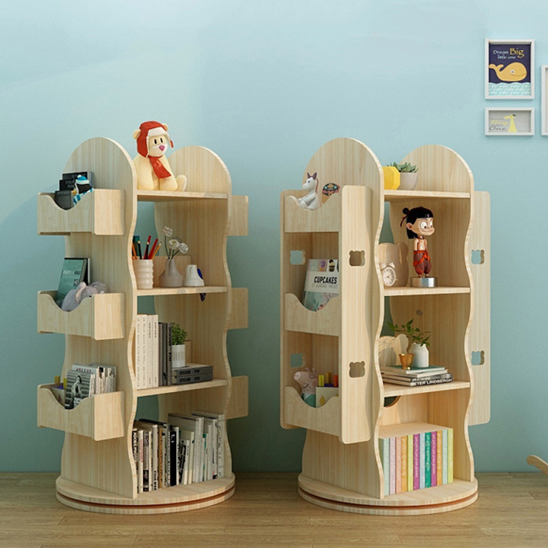 Revolving Solid Wood Bookcase Wooden Bookcase Furniture Christmas Present Book Shelve Rack Bookshelf Kids Bookshelf Storage