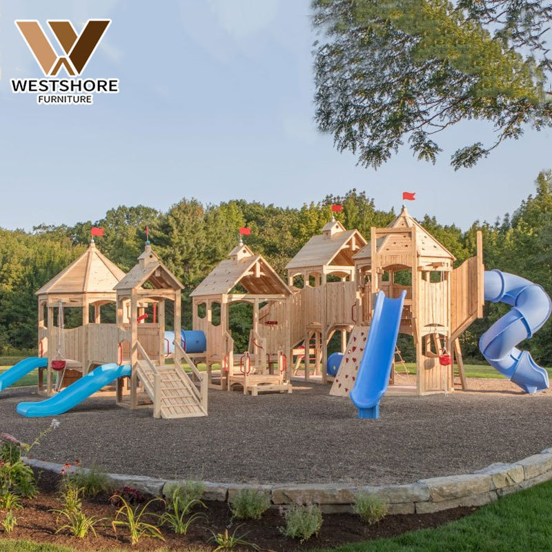 New Product Wooden Children Commercial Outdoor Swing And Climbing Frame Playground Supplier For Kindergarten Preschool