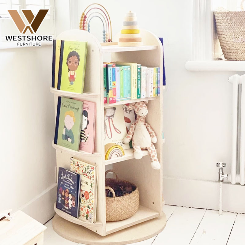 Revolving Solid Wood Bookcase Wooden Bookcase Furniture Christmas Present Book Shelve Rack Bookshelf Kids Bookshelf Storage