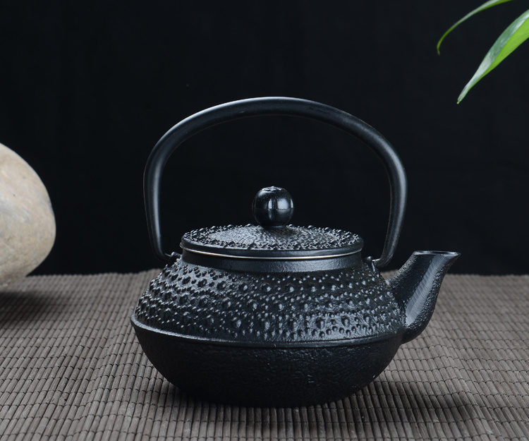 Japanese cast iron tea pot with strainer big rain style black color japan tea kettle for sale