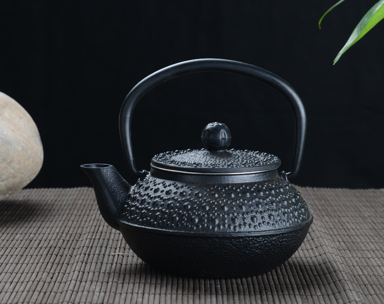 Japanese cast iron tea pot with strainer big rain style black color japan tea kettle for sale