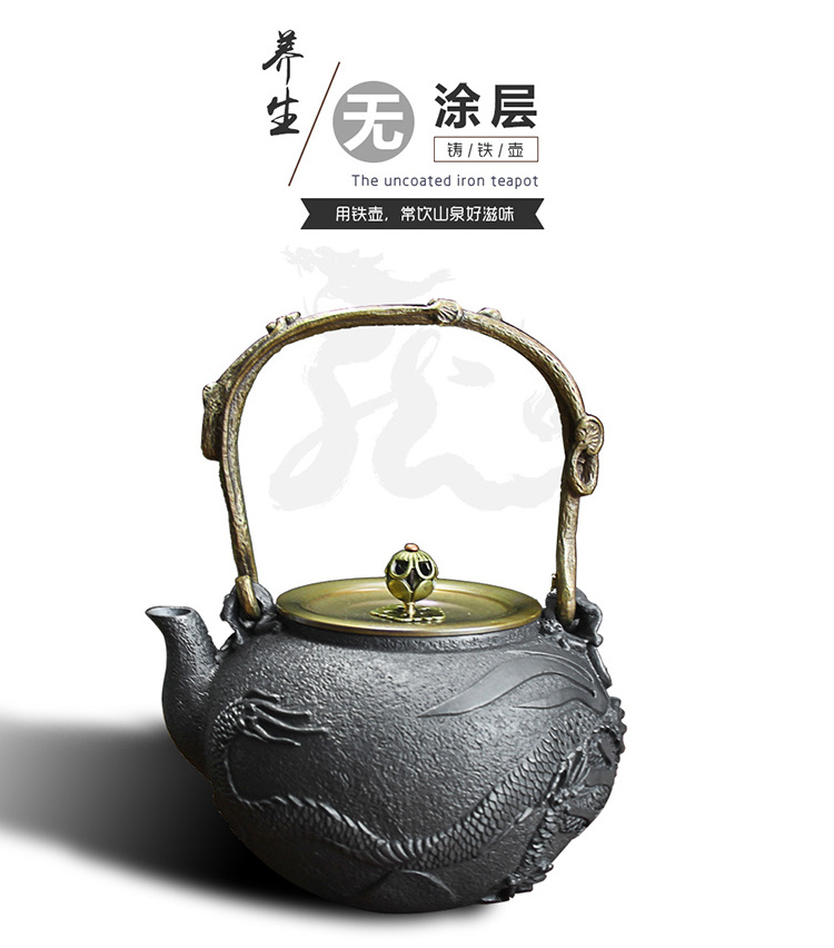 Chinese traditional handmade Panlong large capacity cast iron teapot, dragon tea sets