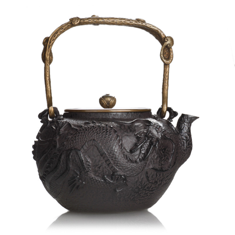 Chinese traditional handmade Panlong large capacity cast iron teapot, dragon tea sets