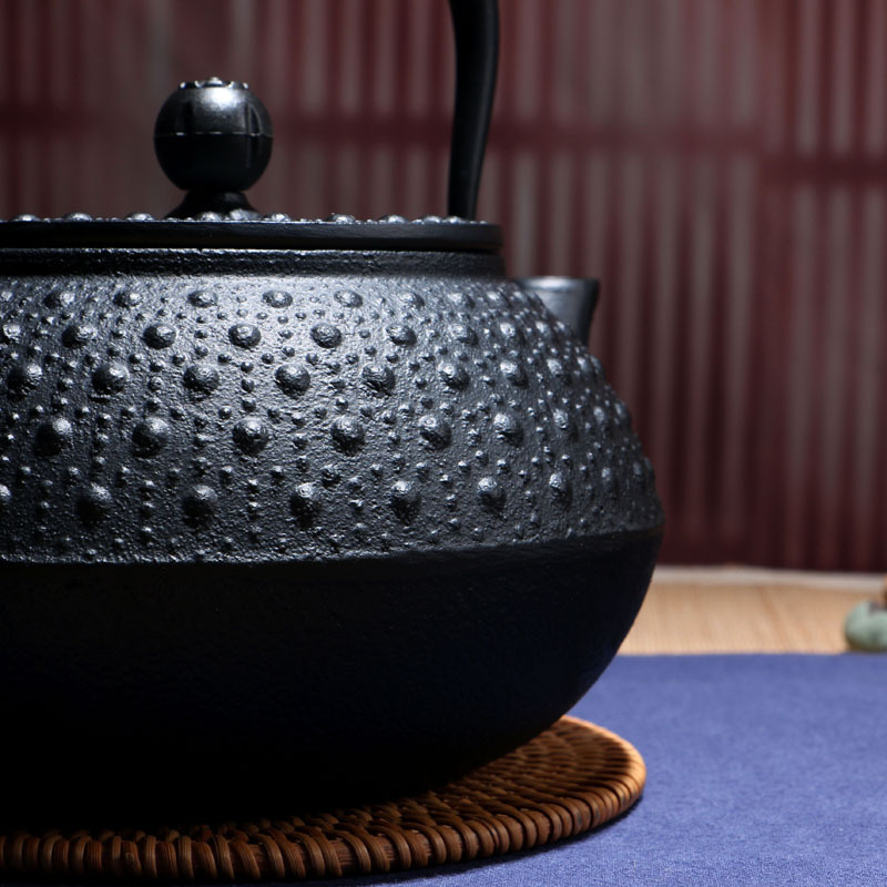 Japanese cast iron tea pot with strainer big rain style black color japan tea kettle for sale