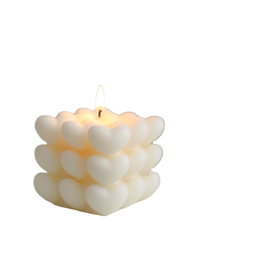 INS OEM Valentine's day scented soy wax beeswax 3D cube heart bubble candle